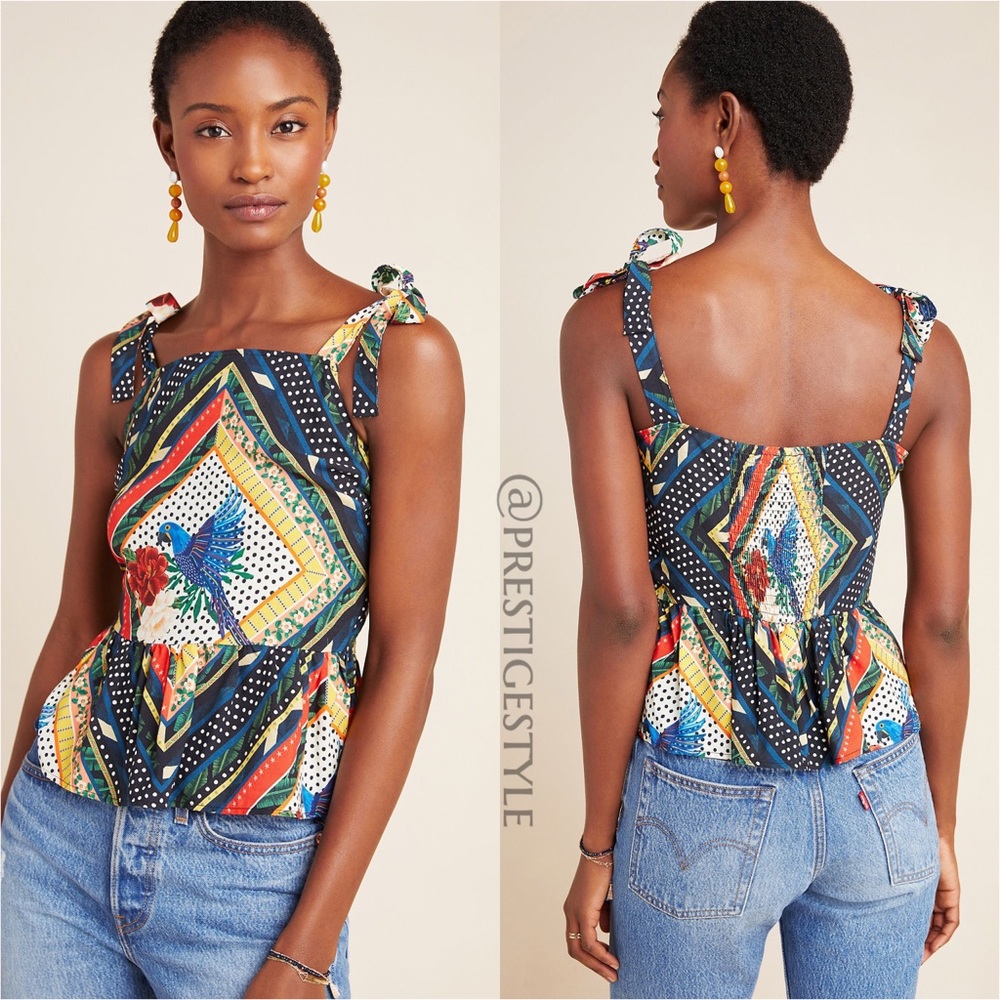 ANTHROPOLOGIE Farm Rio Carmen Peplum Blouse